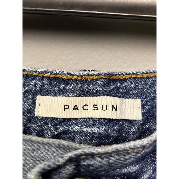 PacSun Button-Fly Patch High Rise Straight‎ Jeans Womens 23 Denim Light Blue - Picture 4 of 9